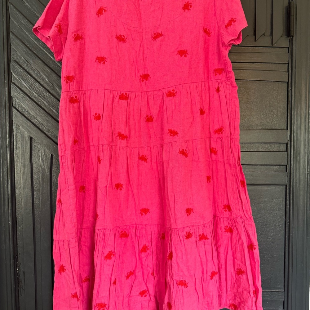 Anthropologie Bright Pink Tiered Dress with Red Embroidery - Picture 6 of 8